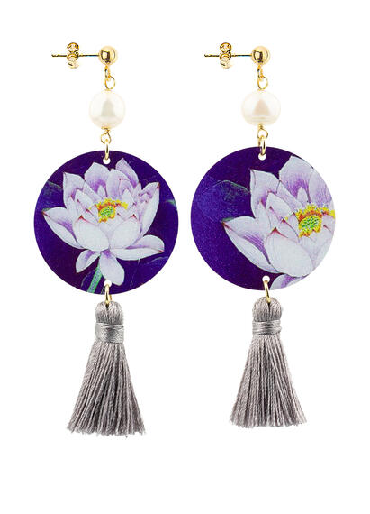 Orecchini Circle Piccolo Fiore Di Loto Nappa Lilla - Lebole Maison