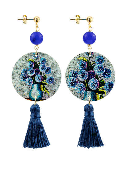 Orecchini Circle Piccolo Vaso Di Fiori Nappa Blu - Lebole Maison