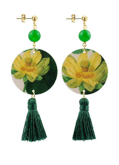Orecchini Circle Piccolo Fiore Giallo Nappa Verde - Lebole Maison