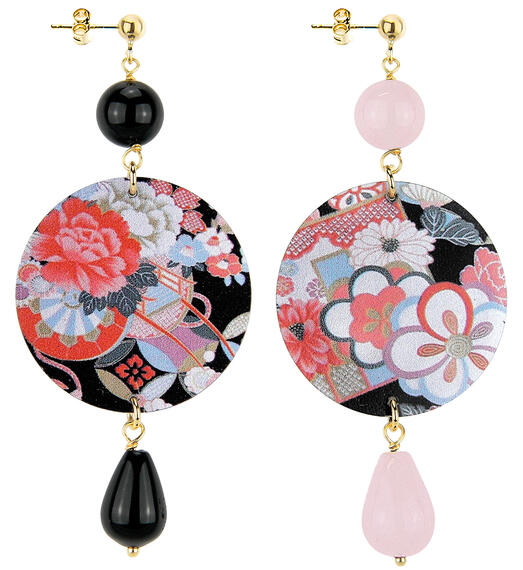 Orecchini Fiore Colorati Classico Nero E Rosa - Lebole Maison
