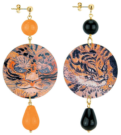 Orecchini Tigre Classico Arancione E Nero - Lebole Maison