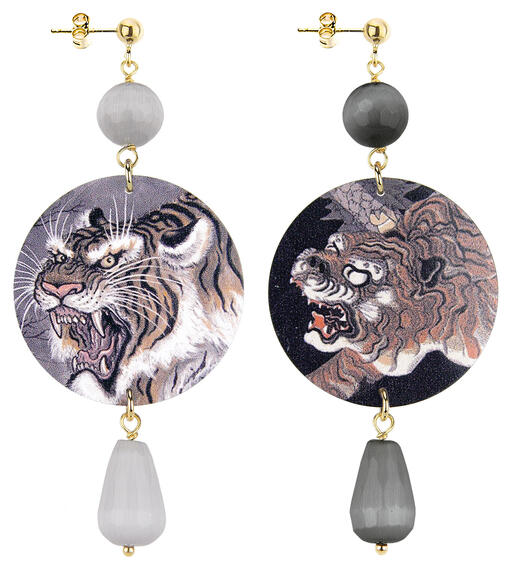 Orecchini Tigre Classico Grigio Chiaro E Grigio Scuro - Lebole Maison
