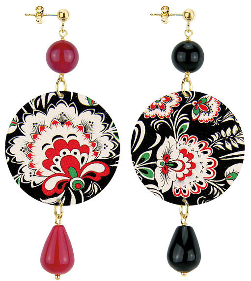 Orecchini Tessuto Fiori Classico Rubino E Nero - Lebole Maison