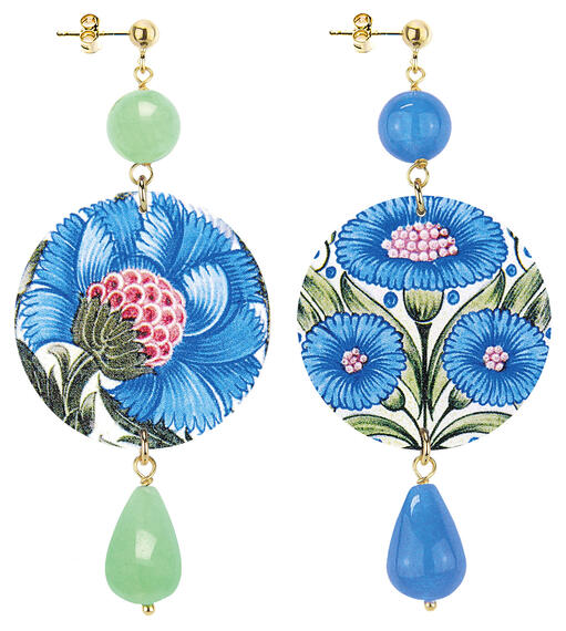 Orecchini Fiore Azzurro Classico Verde Giada E Azzurro - Lebole Maison