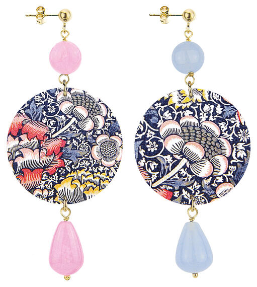 Orecchini Fiore Classico Rosa Fluo E Celeste - Lebole Maison