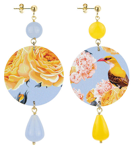 Orecchini Fiore Giallo Classico Celeste E Giallo - Lebole Maison
