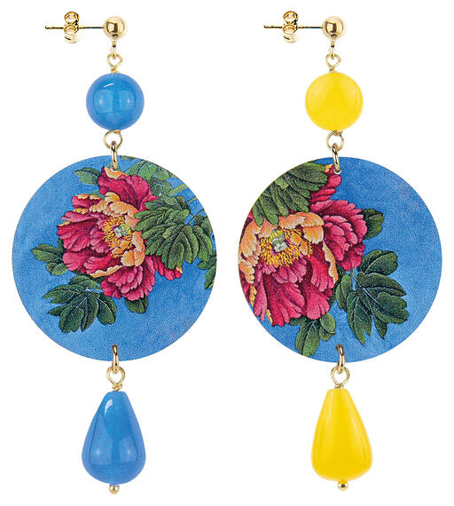 Orecchini Fiore Rosso Classico Azzurro E Giallo - Lebole Maison