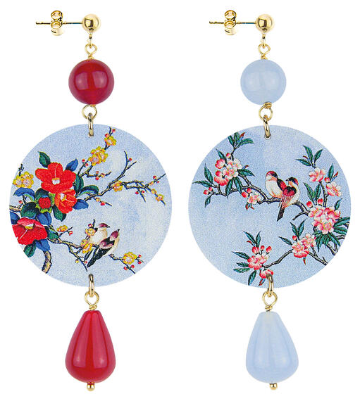 Orecchini Ramo Fiori Classico Rubino E Celeste - Lebole Maison