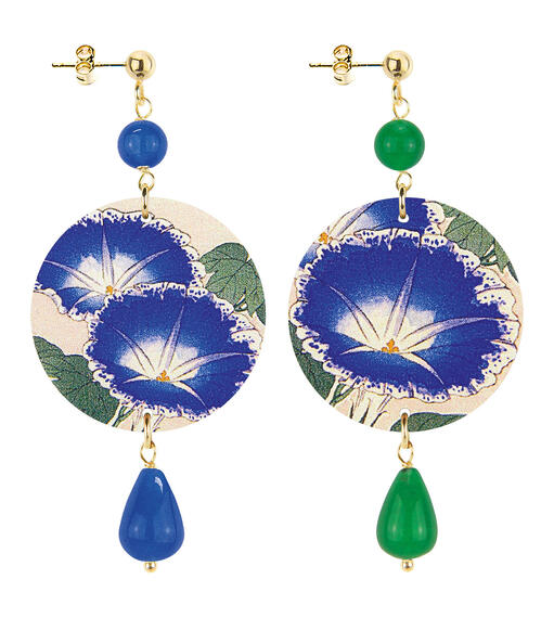 Orecchini Fiore Blu Piccolo Blu E Verde - Lebole Maison