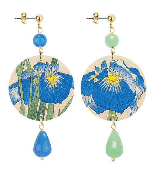 Orecchini Fiore Azzurro Piccolo Azzurro E Verde Giada - Lebole Maison
