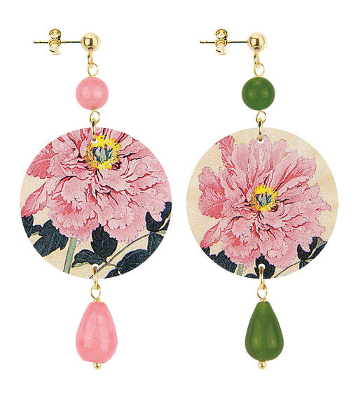 Orecchini Fiore Rosa Piccolo Rosa Sfumato E Verde Oliva - Lebole Maison