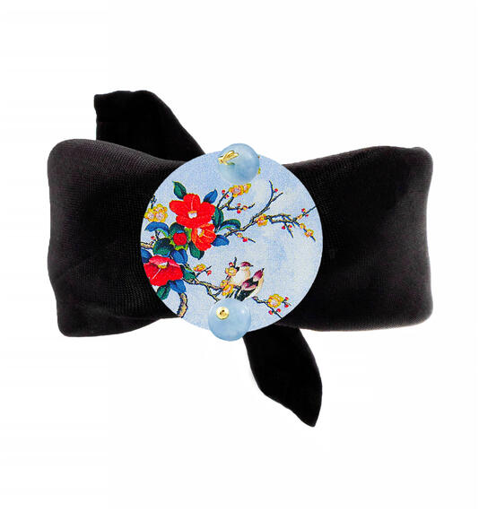 Bracciale Nero Ramo Fiori Classico Celeste - Lebole Maison