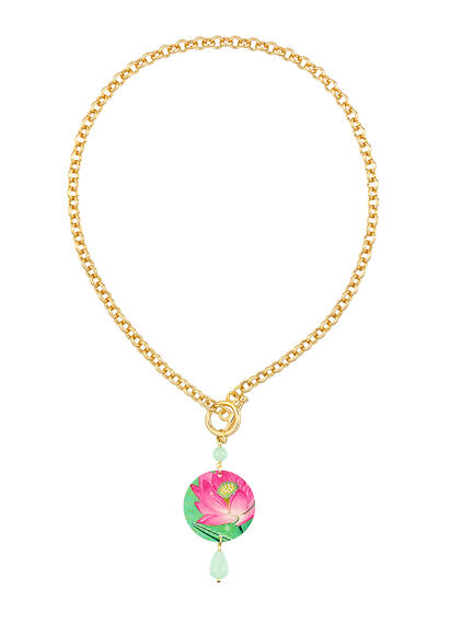 Small Green Jade Lotus Flower Necklace - Lebole Maison