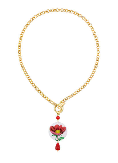 Small Ruby Red Flower Necklace - Lebole Maison