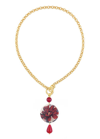 Classic Ruby Red Flower Necklace - Lebole Maison