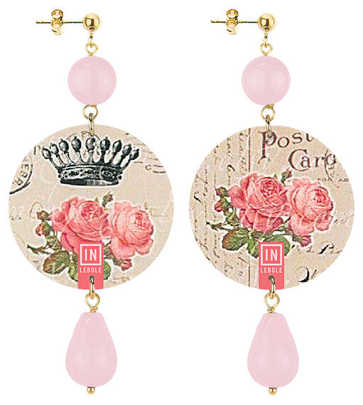 Orecchini Fiore Rosa E Corona Classico Rosa - Lebole Maison