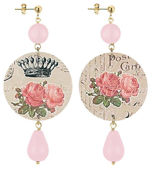 Orecchini Fiore Rosa E Corona Classico Rosa - Lebole Maison