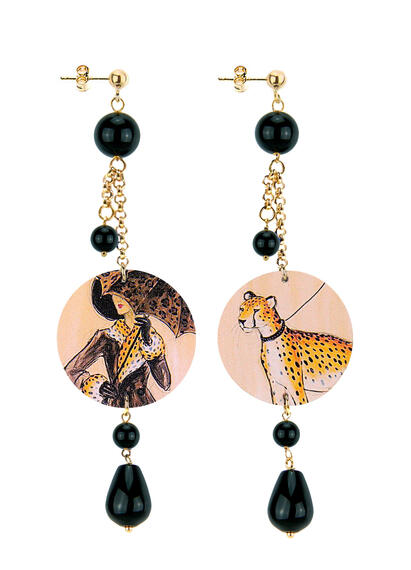 Orecchini Ciuffo Donna E Leopardo Classico Nero - Lebole Maison