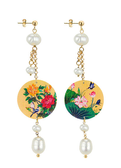 Orecchini Ciuffo Uccelli E Fiori Classico Perla - Lebole Maison