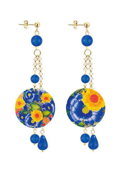 Orecchini Ciuffo Fiore Giallo Piccolo Blu - Lebole Maison
