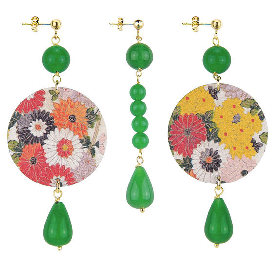 Orecchini Fiori Colorati Classico Pietre Verde - Lebole Maison