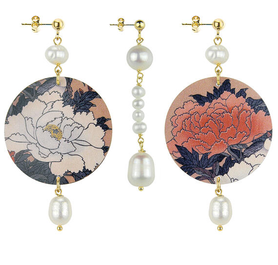 Orecchini Fiori Bianchi E Rossi Classico Pietre Perla - Lebole Maison