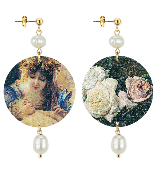 Orecchini Madonna Con Bambino Classico Perla - Lebole Maison
