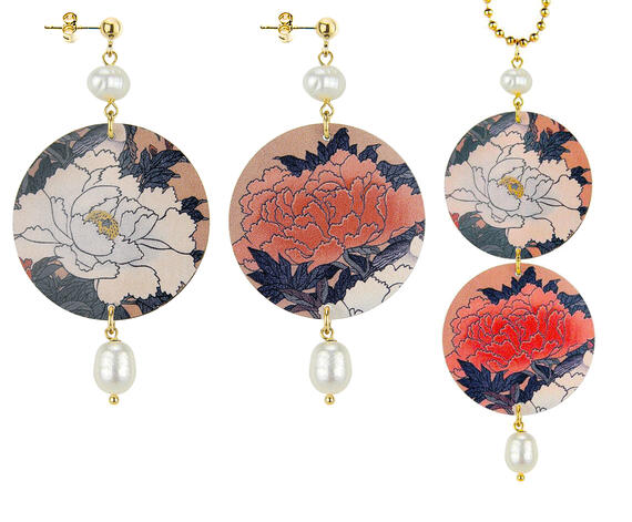 Parure Orecchini E Collana Fiori Bianchi E Rossi Classico Perla - Lebole Maison