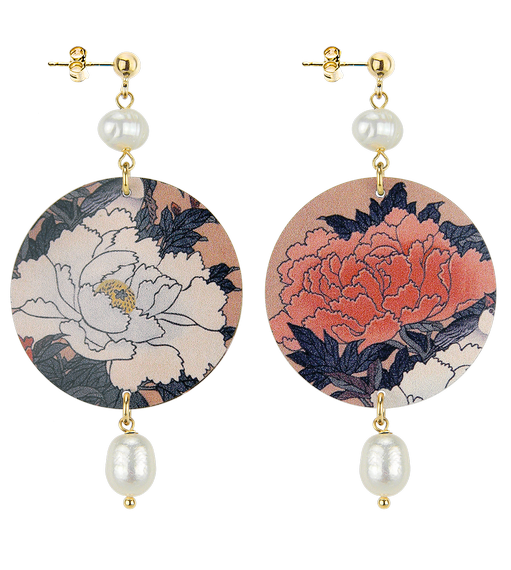 Orecchini Fiori Bianchi E Rossi Classico Perla - Lebole Maison