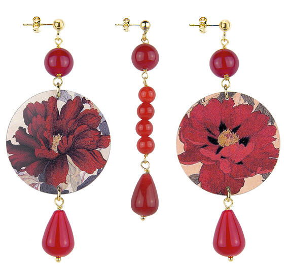 Orecchini Fiori Rosso Classico Pietre Rubino - Lebole Maison