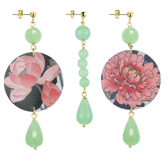 Orecchini Fiore Rosa Classico Pietre Verde Giada - Lebole Maison