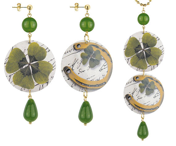 Parure Orecchini E Collana Quadrifoglio E Ferro Di Cavallo Classico Verde Oliva - Lebole Maison