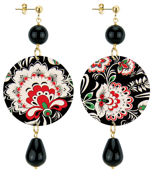 Orecchini Tessuto Fiori Classico Nero - Lebole Maison