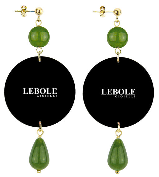 Earrings Cloverleaf And Horseshoe Olive Green Classic - Lebole Maison