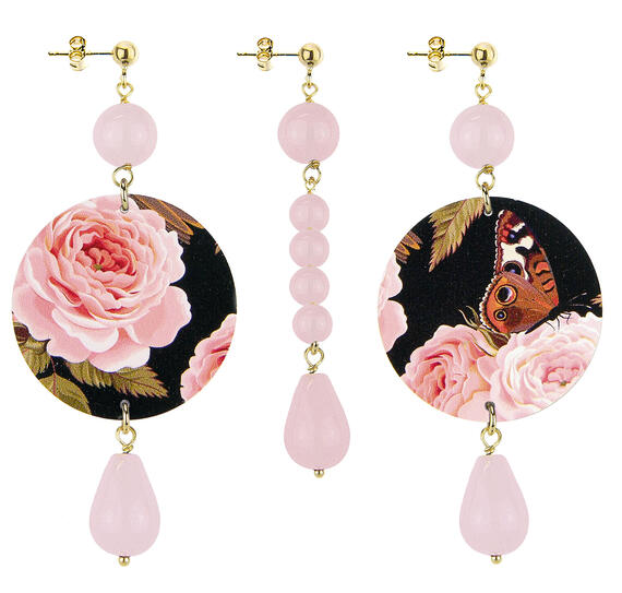 Orecchini Fiori Rosa Classico Pietre Rosa - Lebole Maison