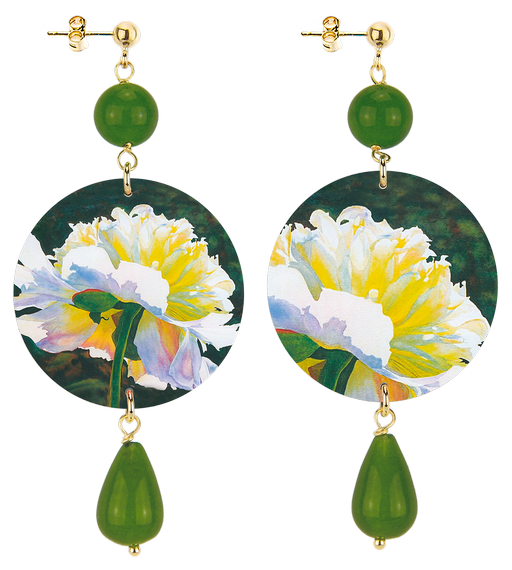 Orecchini Fiore Bianco Classico Verde Oliva - Lebole Maison
