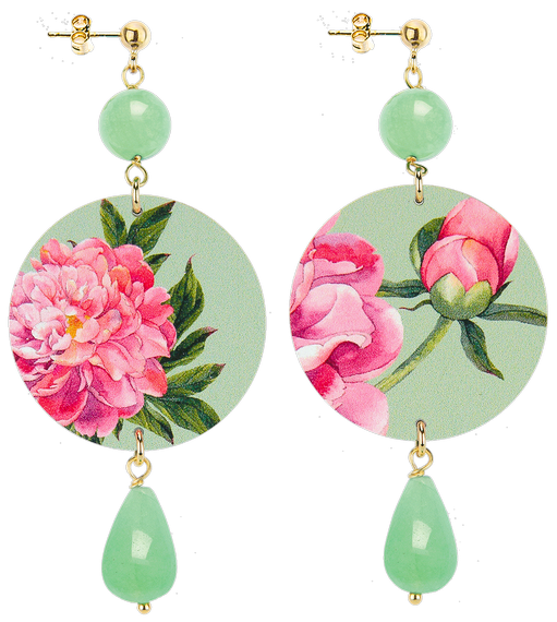 Orecchini Fiore Rosa Classico Verde Giada - Lebole Maison