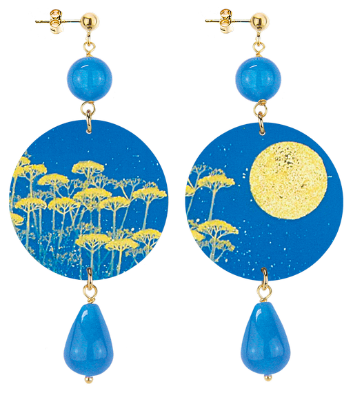 Orecchini Luna E Fiori Gialli Classico Azzurro - Lebole Maison