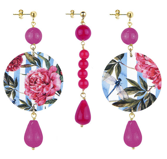 Orecchini Fiori Rosa Classico Pietre Fucsia - Lebole Maison