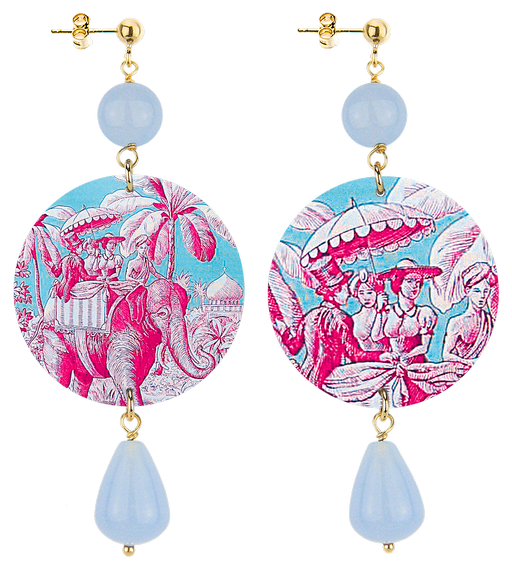 Orecchini Toile De Jouy Classico Celeste - Lebole Maison