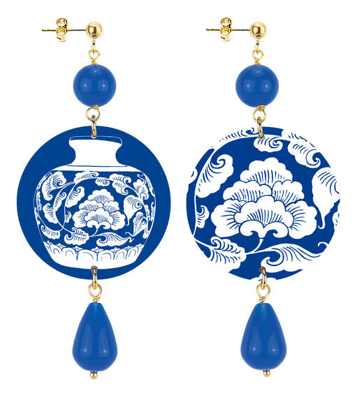 Orecchini Vaso Bianco Classico Blu - Lebole Maison