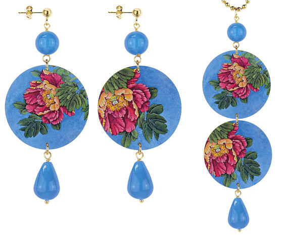 Parure Orecchini E Collana Fiore Rosso Classico Azzurro - Lebole Maison