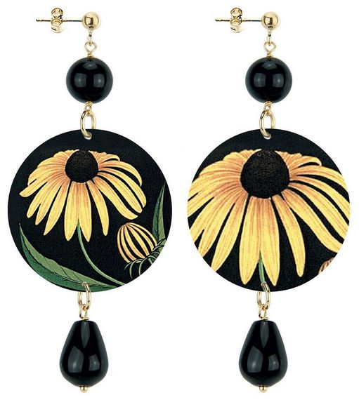 Orecchini Fiore Giallo Classico Nero - Lebole Maison