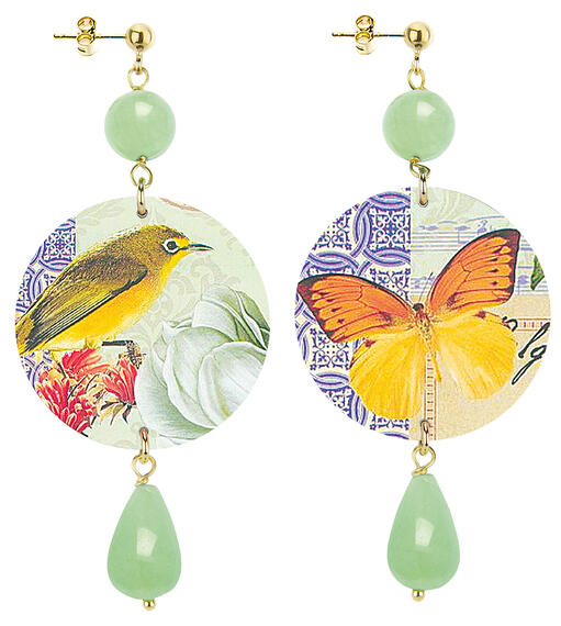 Orecchini Uccello E Farfalla Classico Verde Giada - Lebole Maison