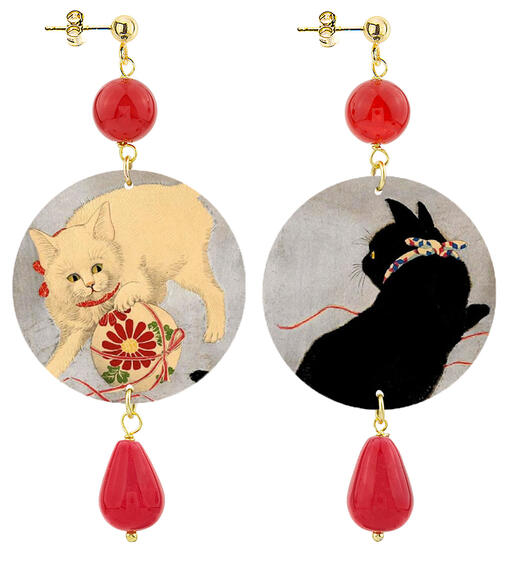 Orecchini Gatto Bianco E Nero Classico Rubino - Lebole Maison