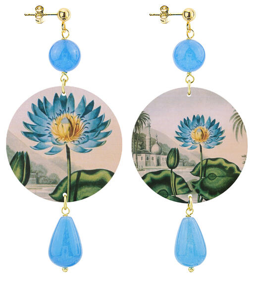 Orecchini Fiore Celeste Paesaggio Orientale Classico Azzurro - Lebole Maison