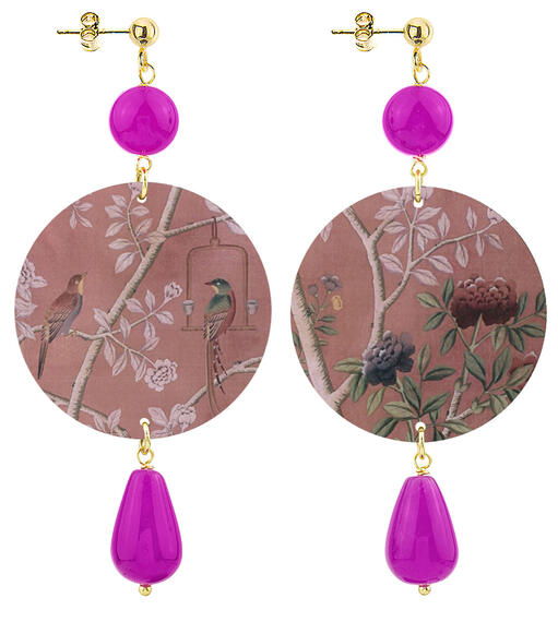 Orecchini Fiori E Uccellini Classico Fucsia - Lebole Maison