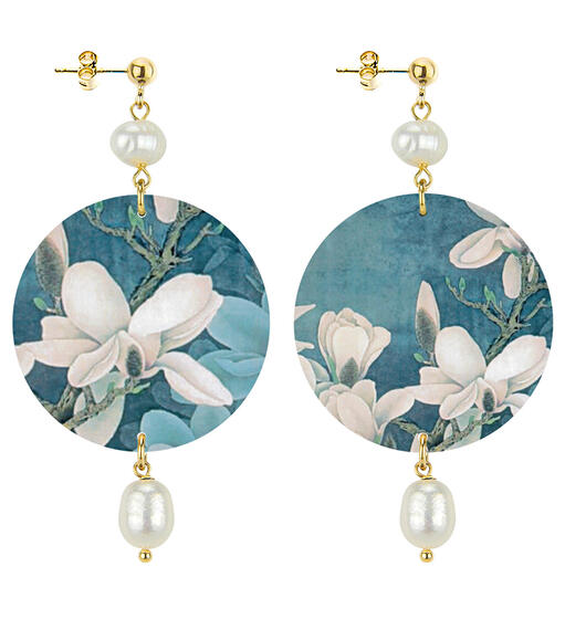 Orecchini Fiori Bianchi Fondo Azzurro Classico Perla - Lebole Maison