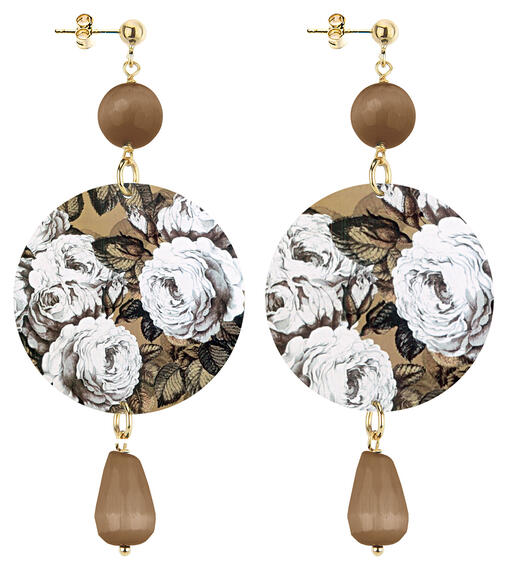 Orecchini Fiori Bianchi Classico Marrone - Lebole Maison