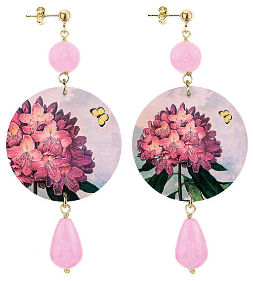 Pink Flower And Butterfly Classic Fluo Pink Earrings - Lebole Maison